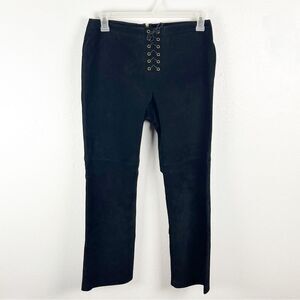 HUGO BUSCATI Collection Classic Black 100% Leather Front Lace Bootcut Pants 12P